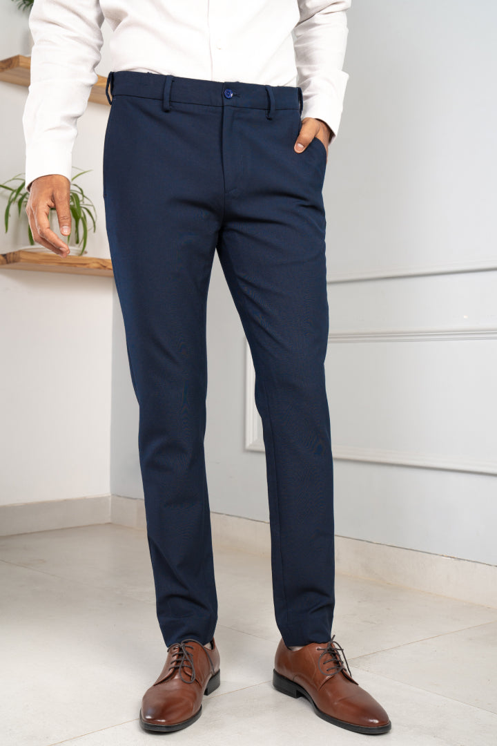 Buy Navy Blue Cotton Blend Mid Rise Formal Trousers Online In India At  Discounted Prices